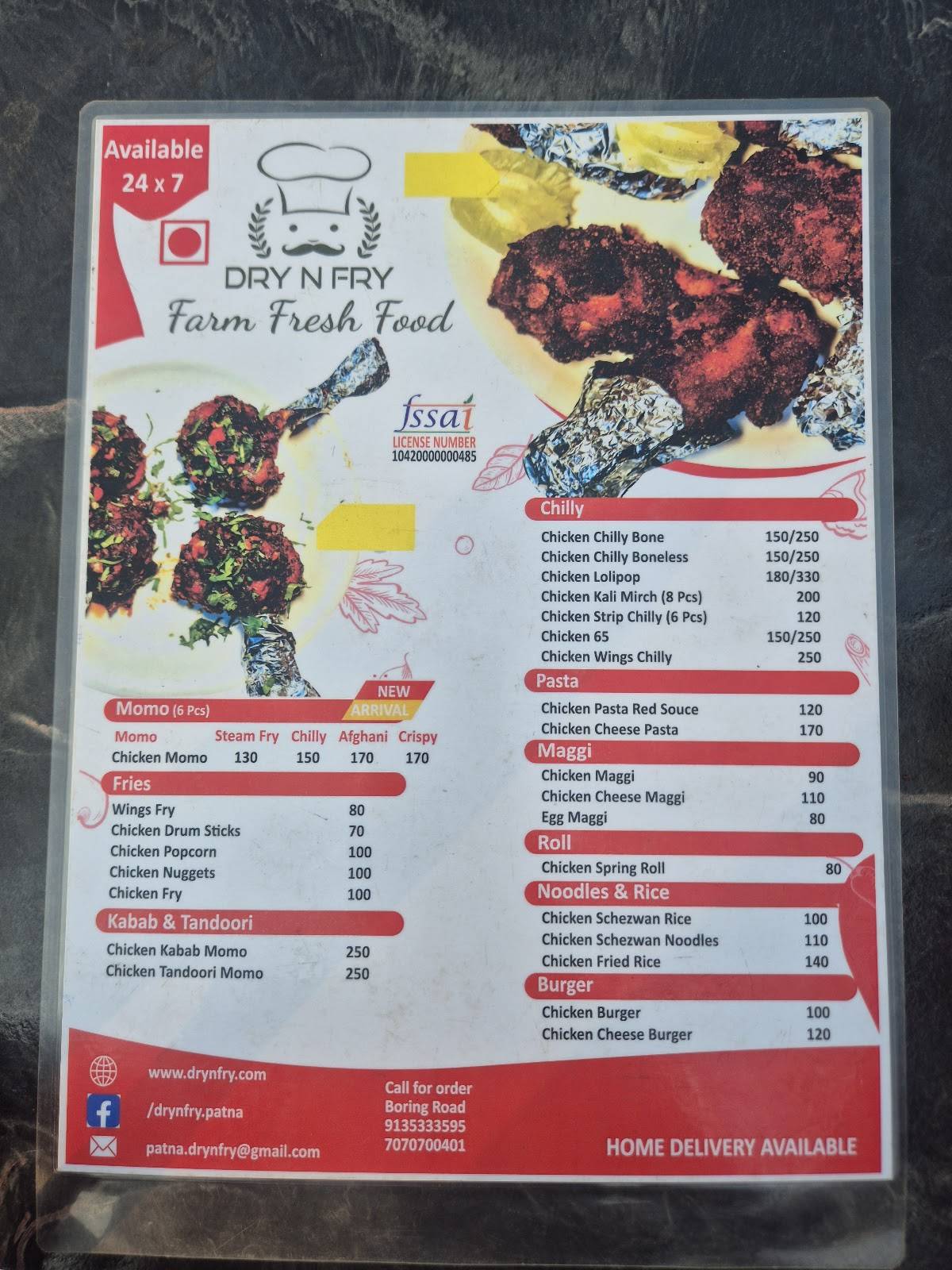 Dry N' Fry menu