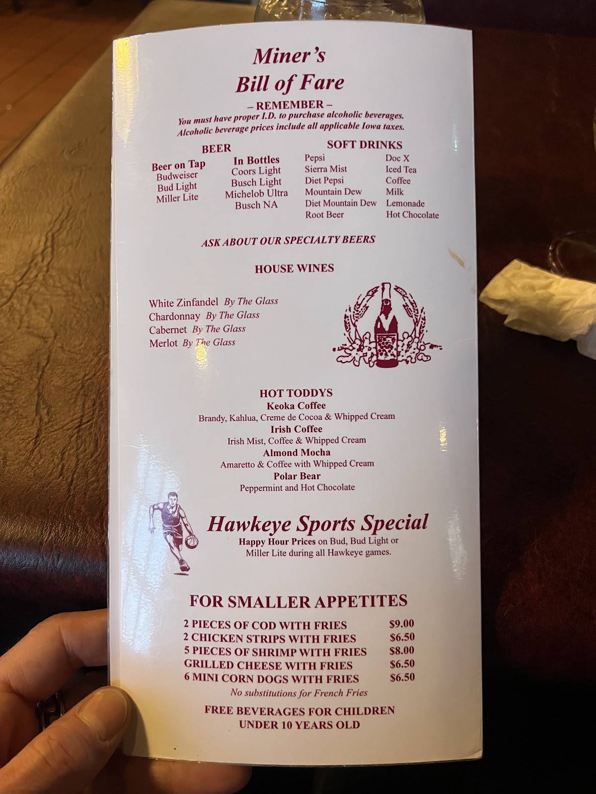 Menu at Dubuque Mining Co pub & bar, Dubuque