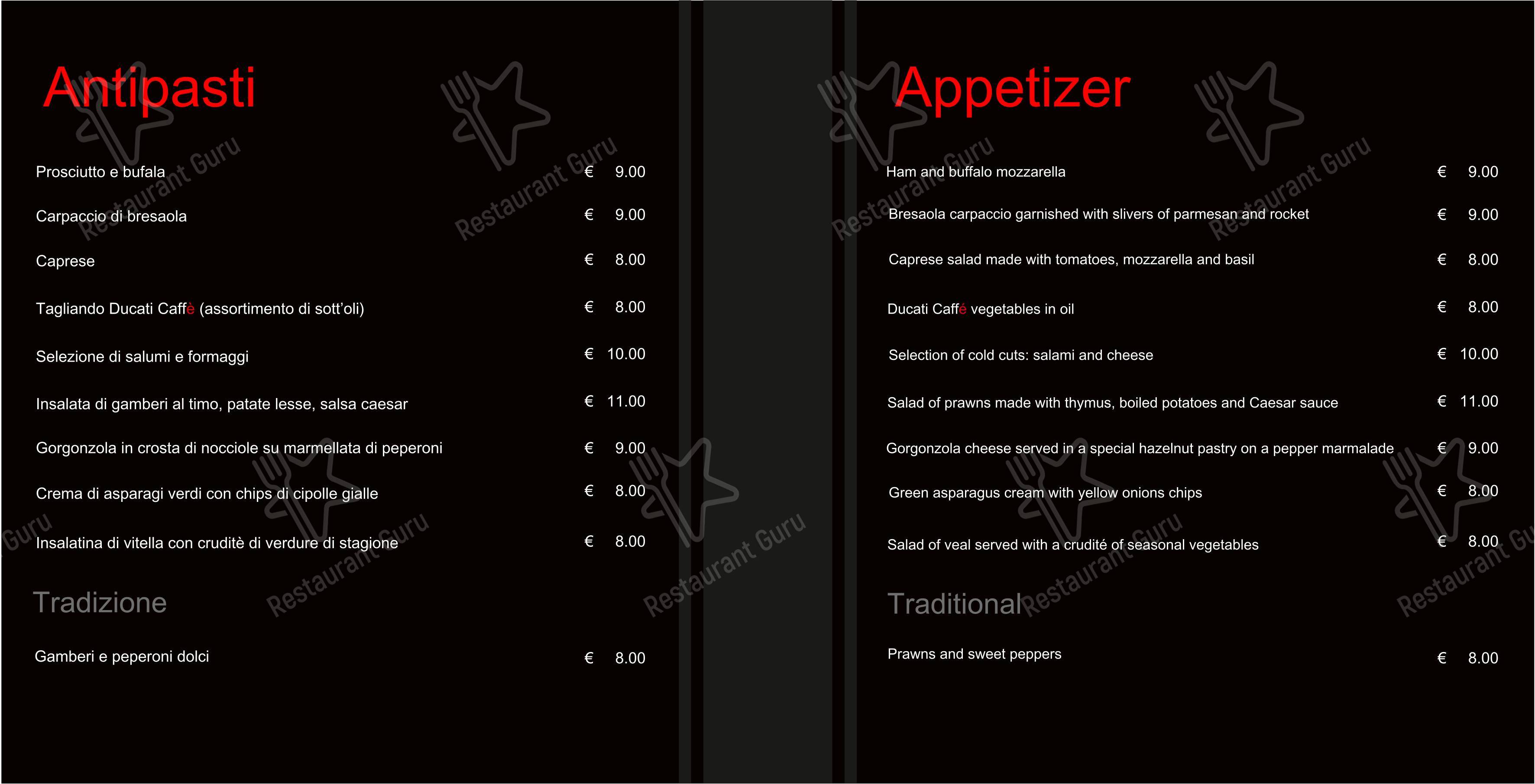 Ducati Caffè in Roma - Menu bar