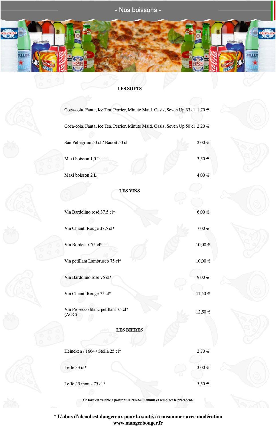 Menu de Magic Pizza