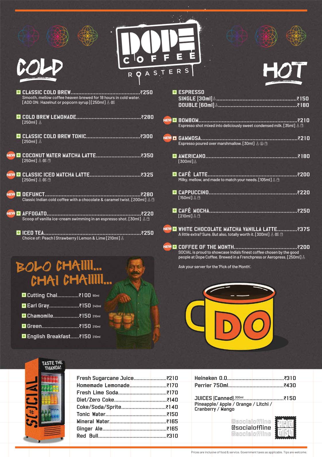 Dwarka Social menu