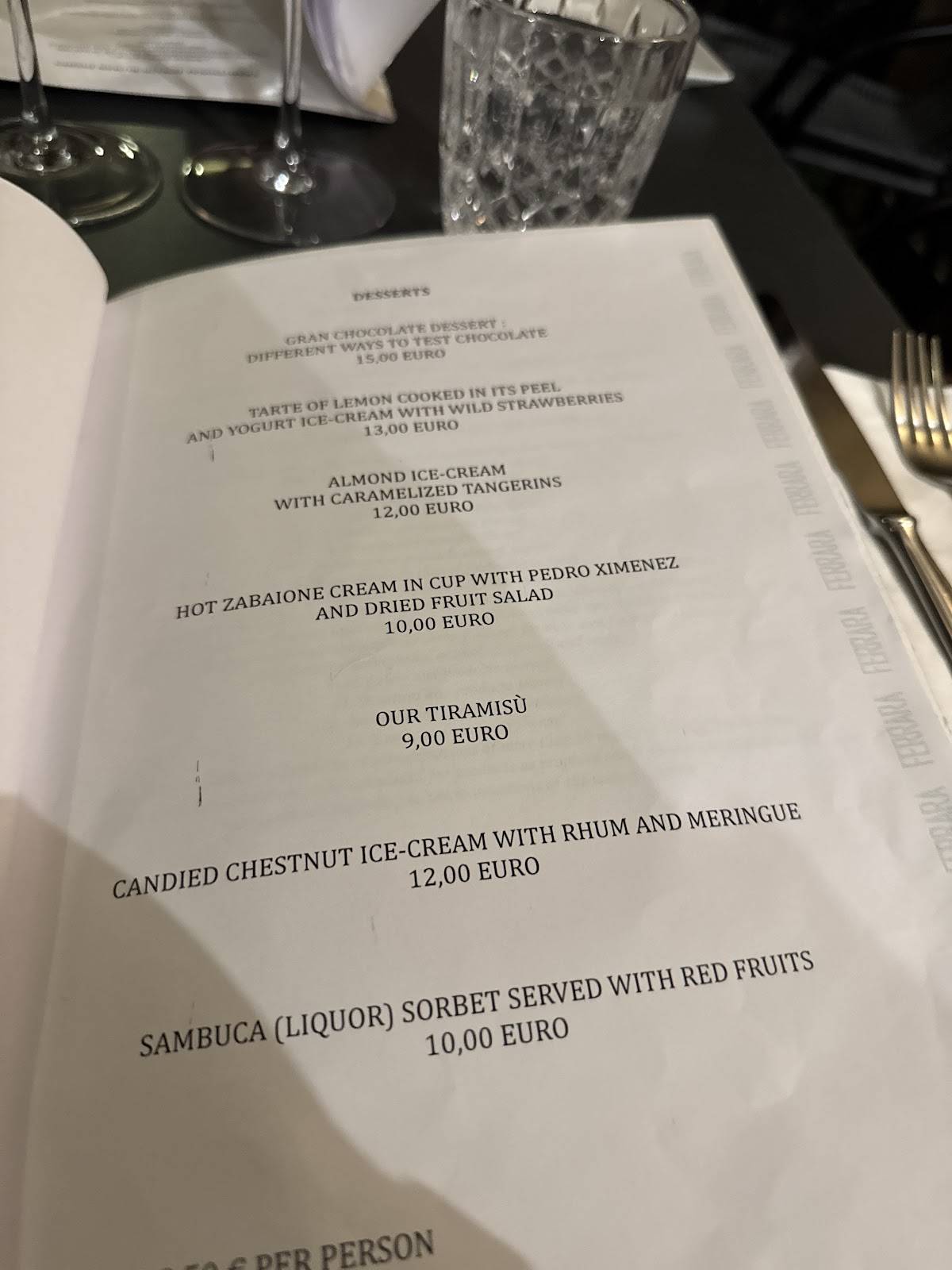 Menu di ENOTECA FERRARA Ristorante Trastevere 