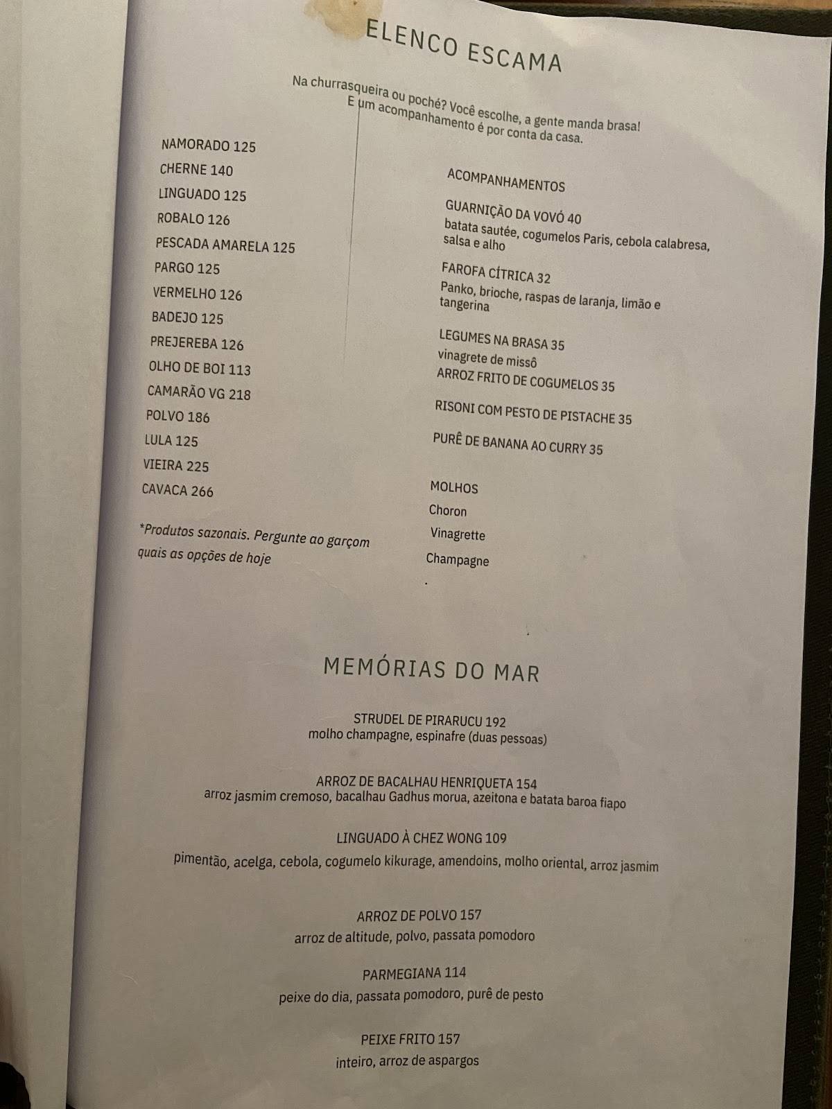 ESCAMA cardápio