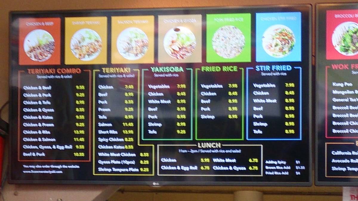 Menu at 5 Corners Teriyaki restaurant, Edmonds