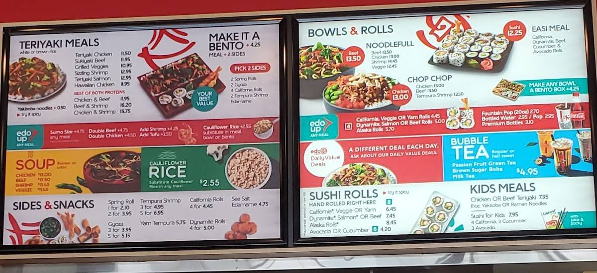 Menu at Edo Japan restaurant, Calgary, 425 Aviation Rd NE #114