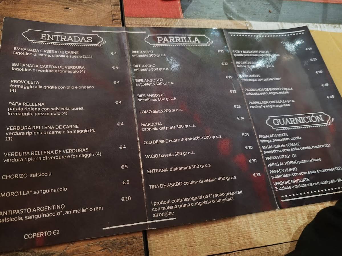 Menu di El Barrio 