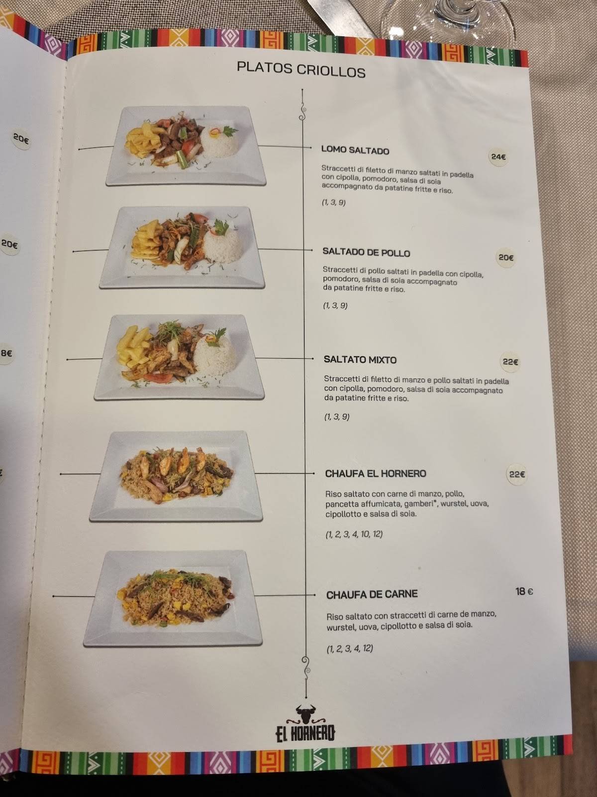 Menu di El Hornero 