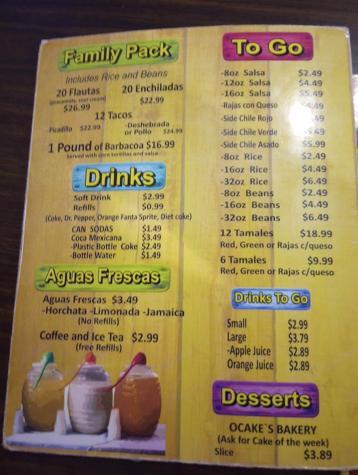 Menu at Burrito House restaurant, El Paso, Dyer St