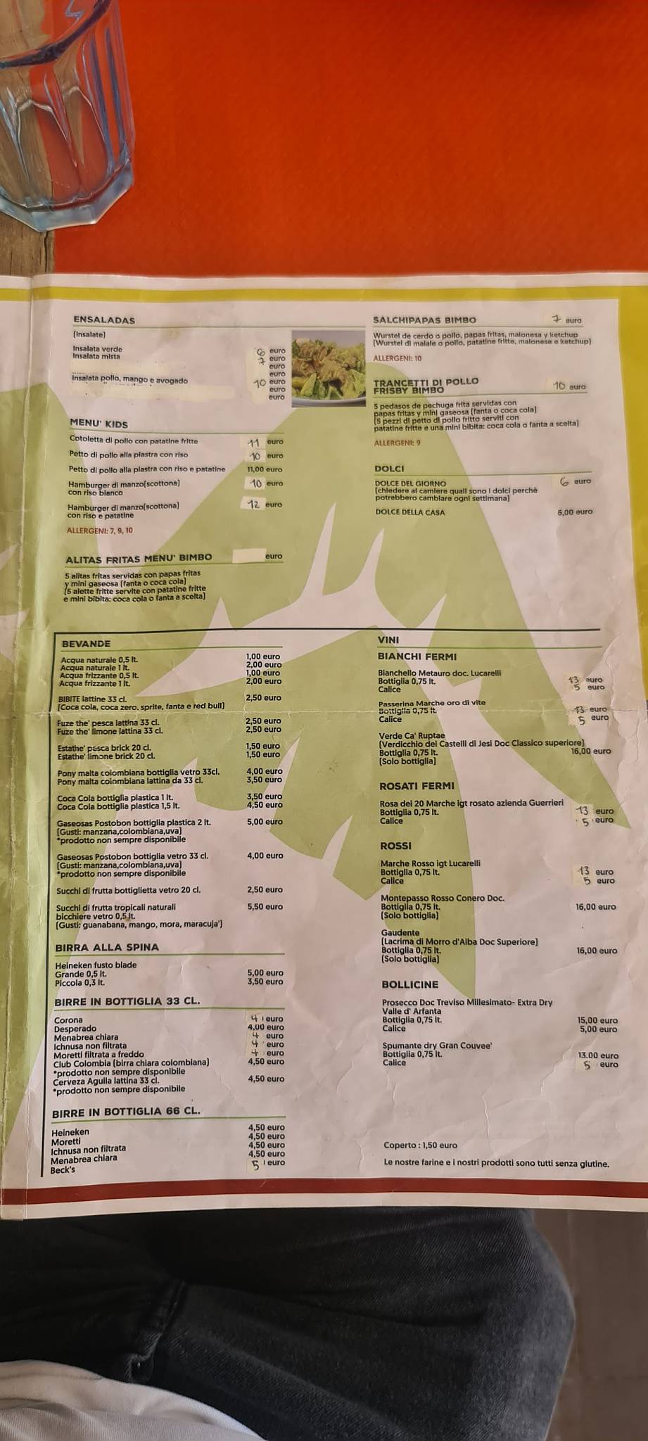 Menu di El Patacón 