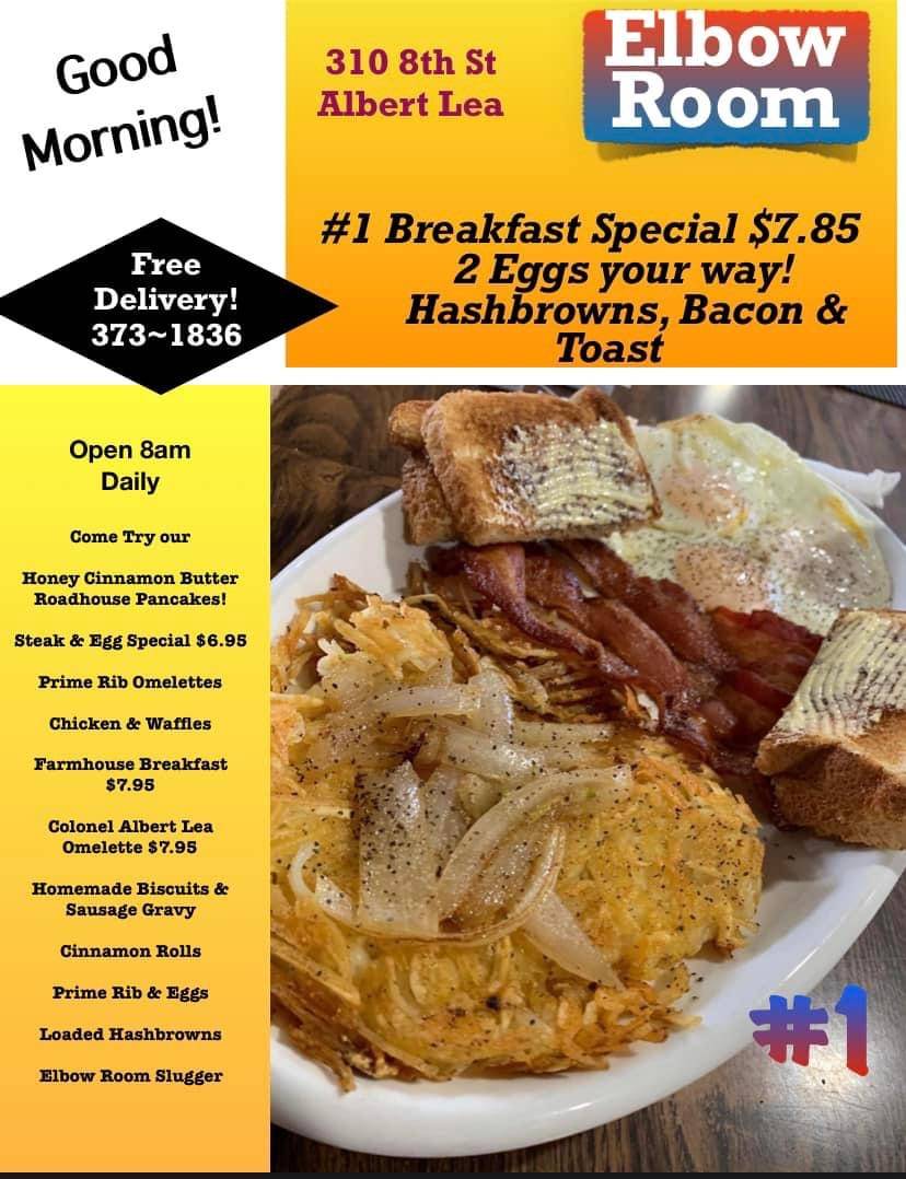 Menu at Elbow Room restaurant, Albert Lea