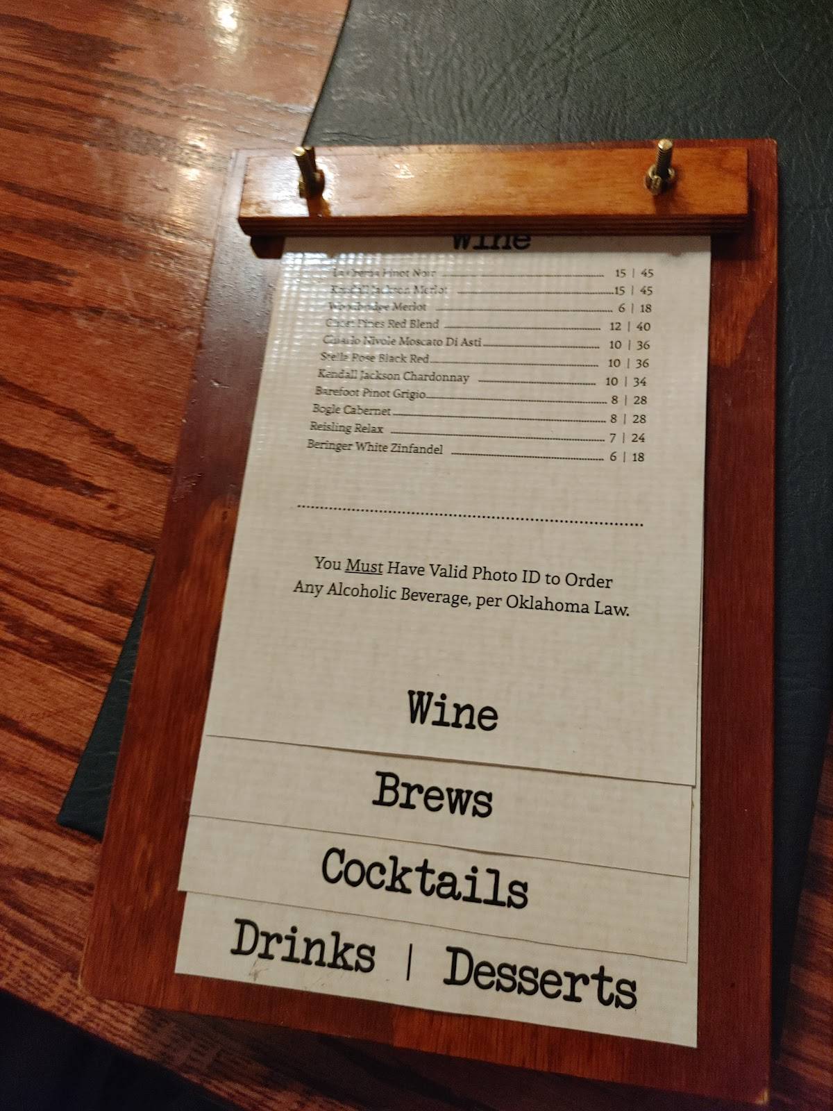 Menu at Prairiefire Grille steakhouse, Elk City