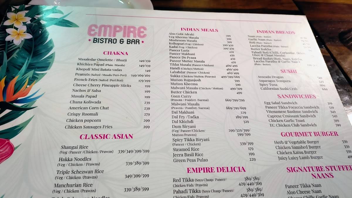 Empire Bistro And Bar menu