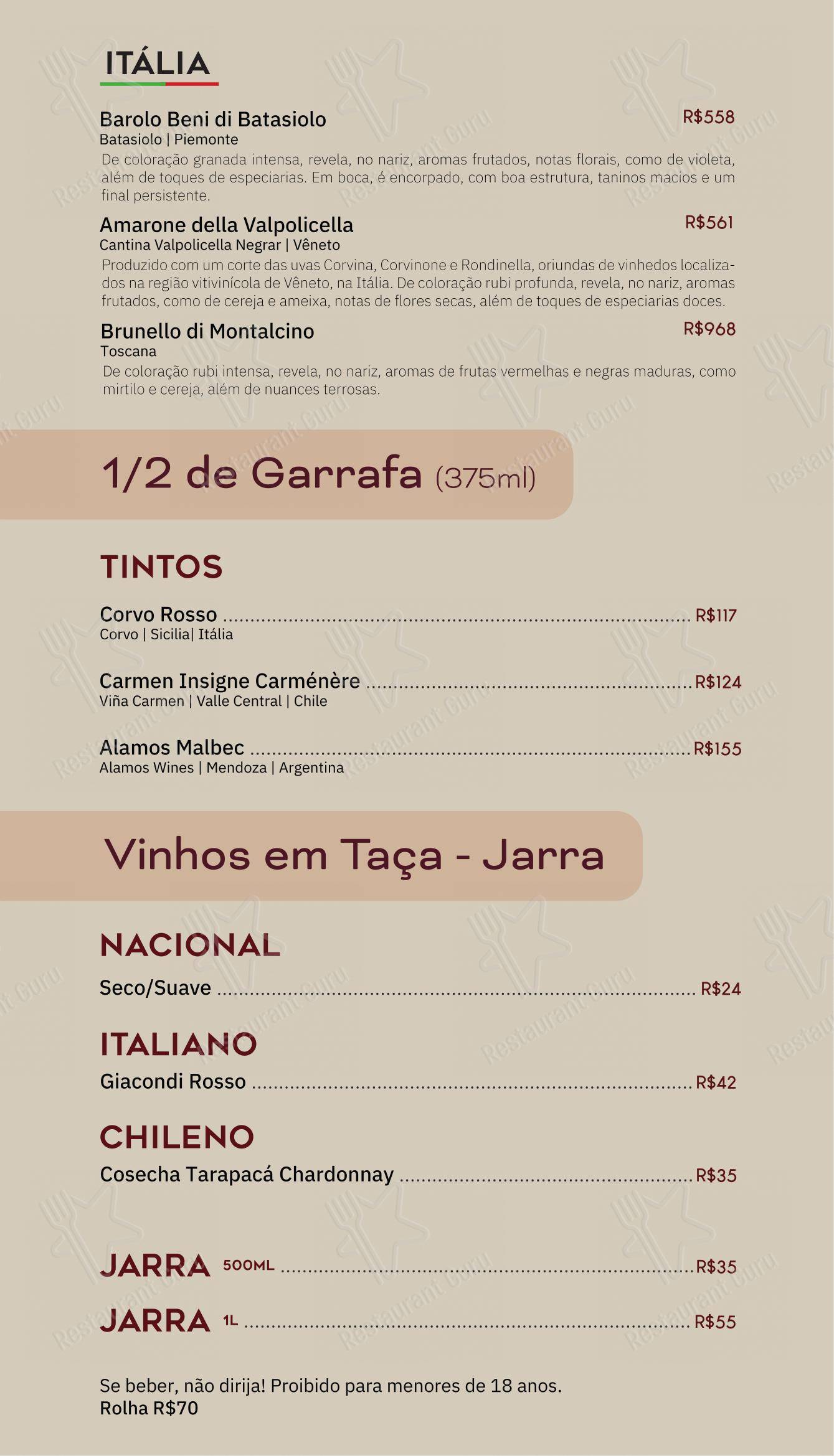 Menu bar para Empório Cantina Roperto restaurante