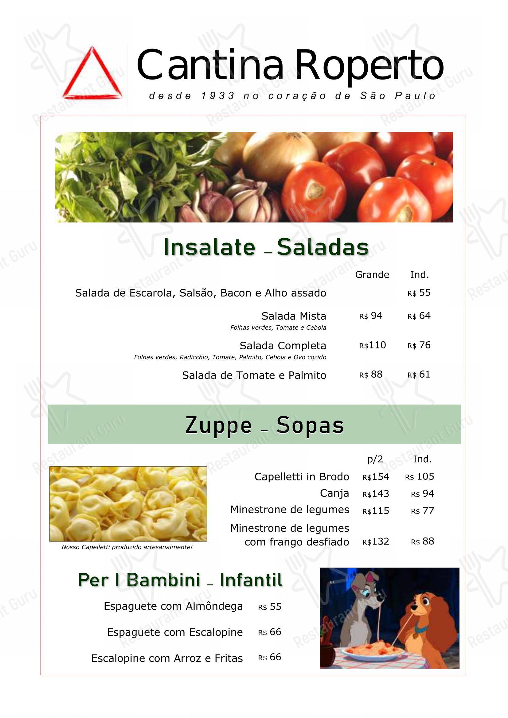 Menu para Empório Cantina Roperto restaurante