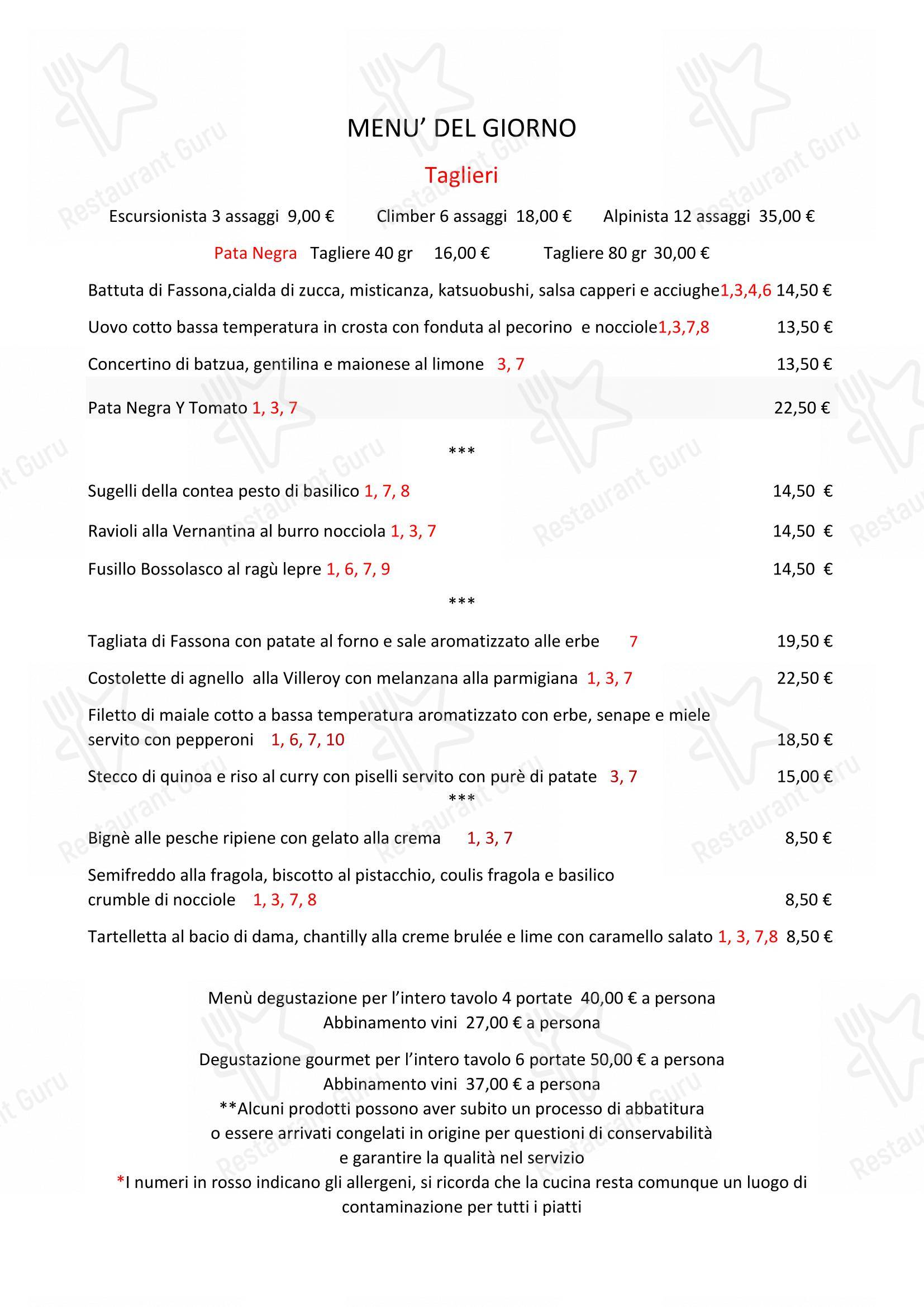 Enoteca Frisson in Vernante - Основное меню