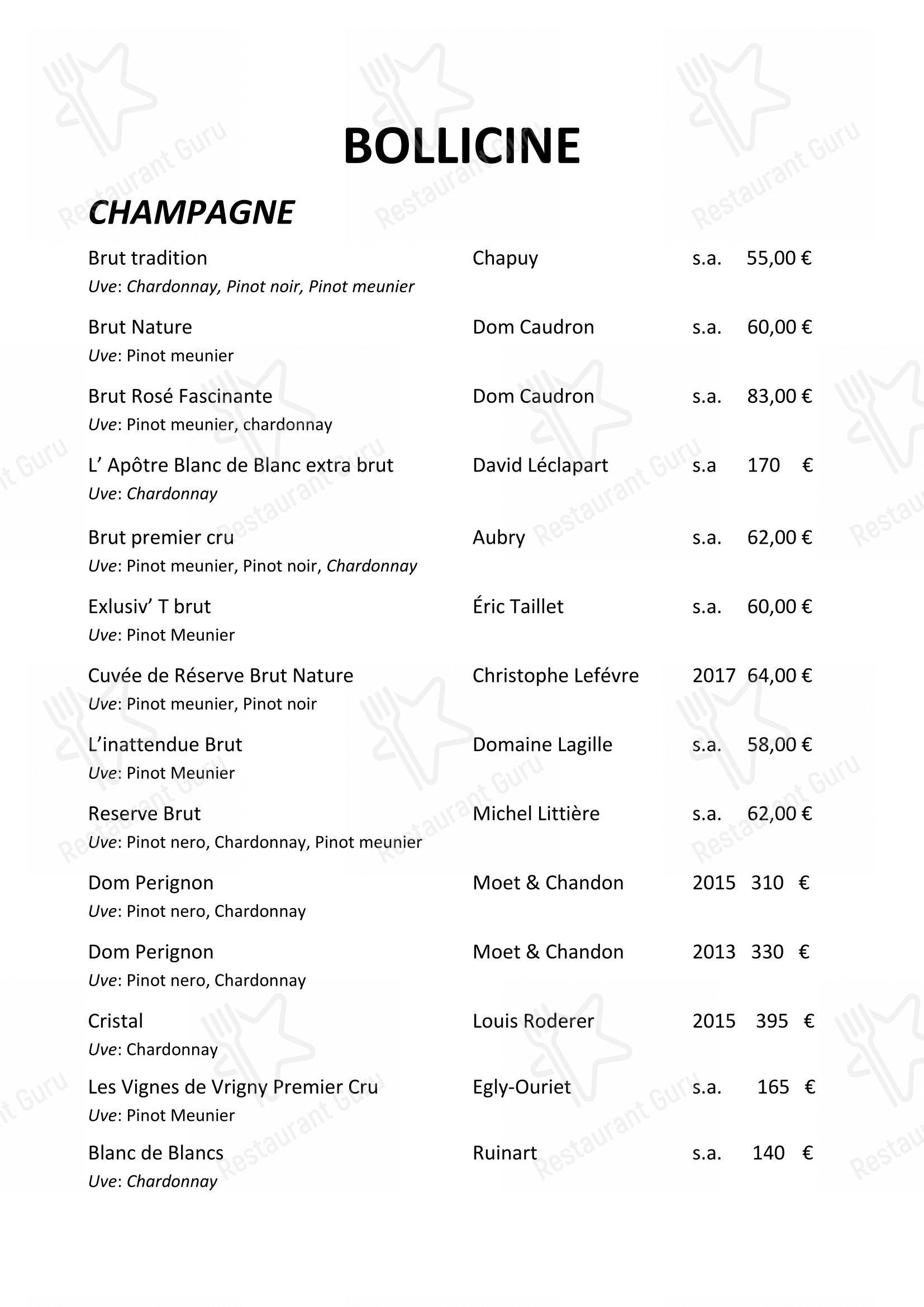 Menu di Enoteca Frisson - Menu bar