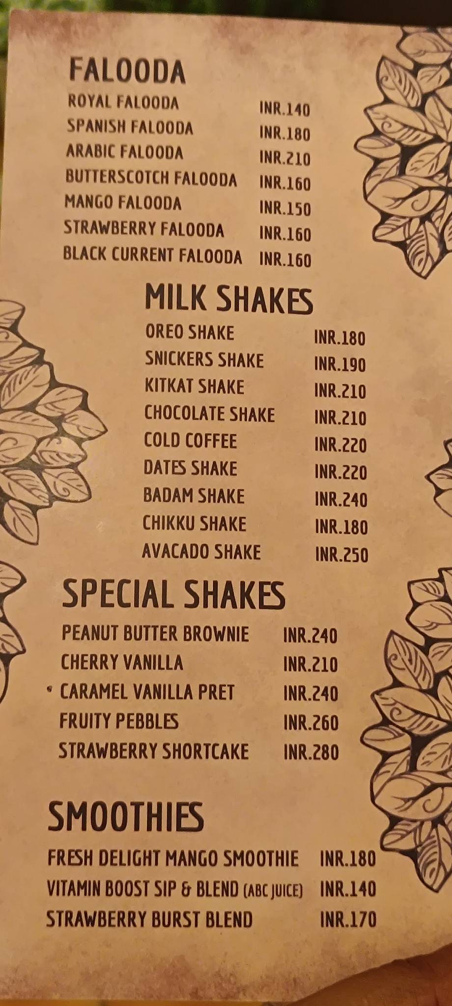 Entree menu