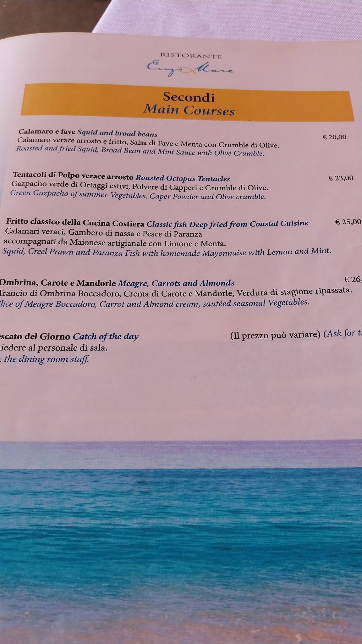 Menu di Enzo a Mare 