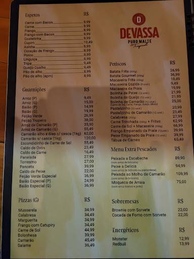 Espetinho da praia cardápio