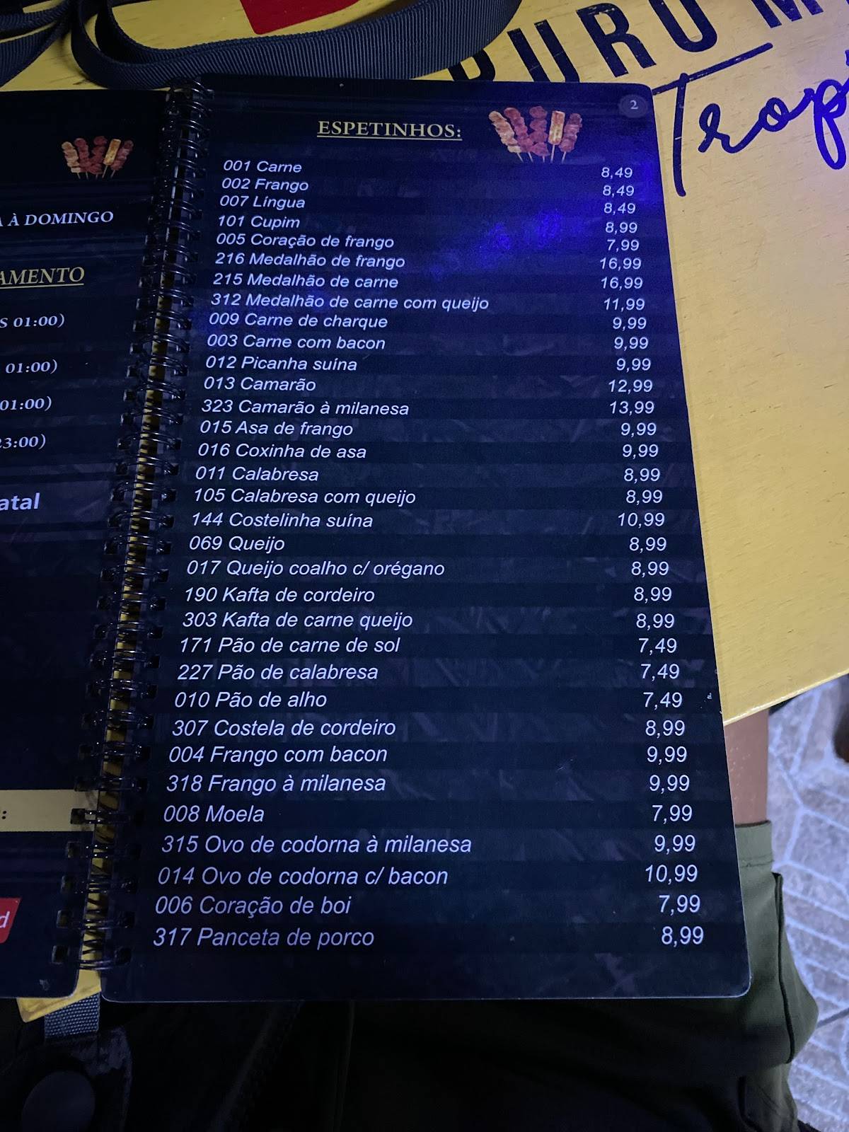 Espetinho do Lucas cardápio