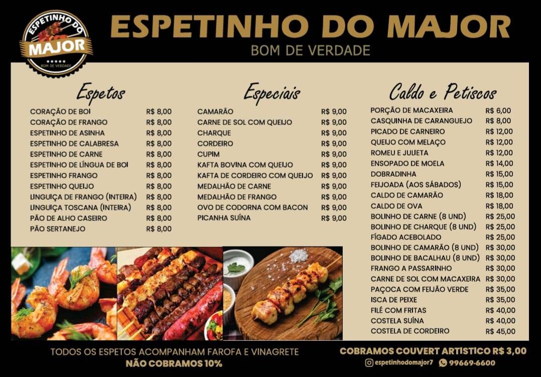 Espetinho do Major cardápio