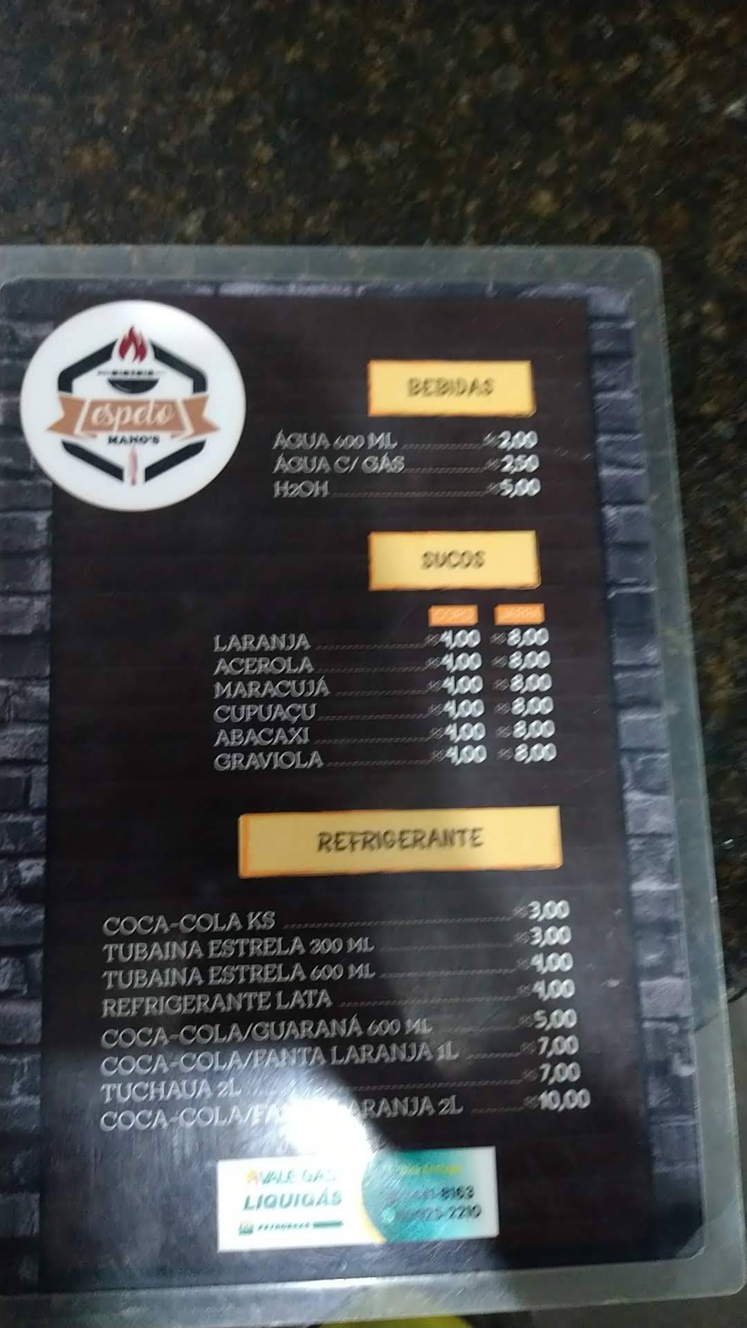 Espeto mano's cardápio