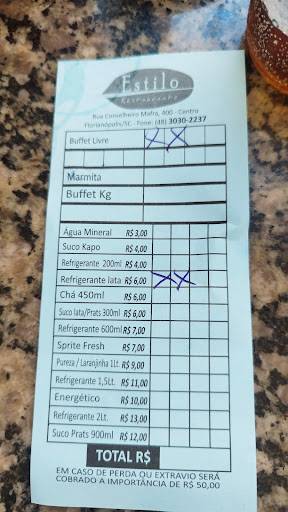 Estilo Restaurante cardápio