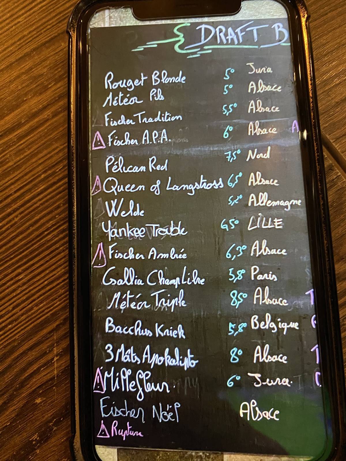 Menu de Bar Exils