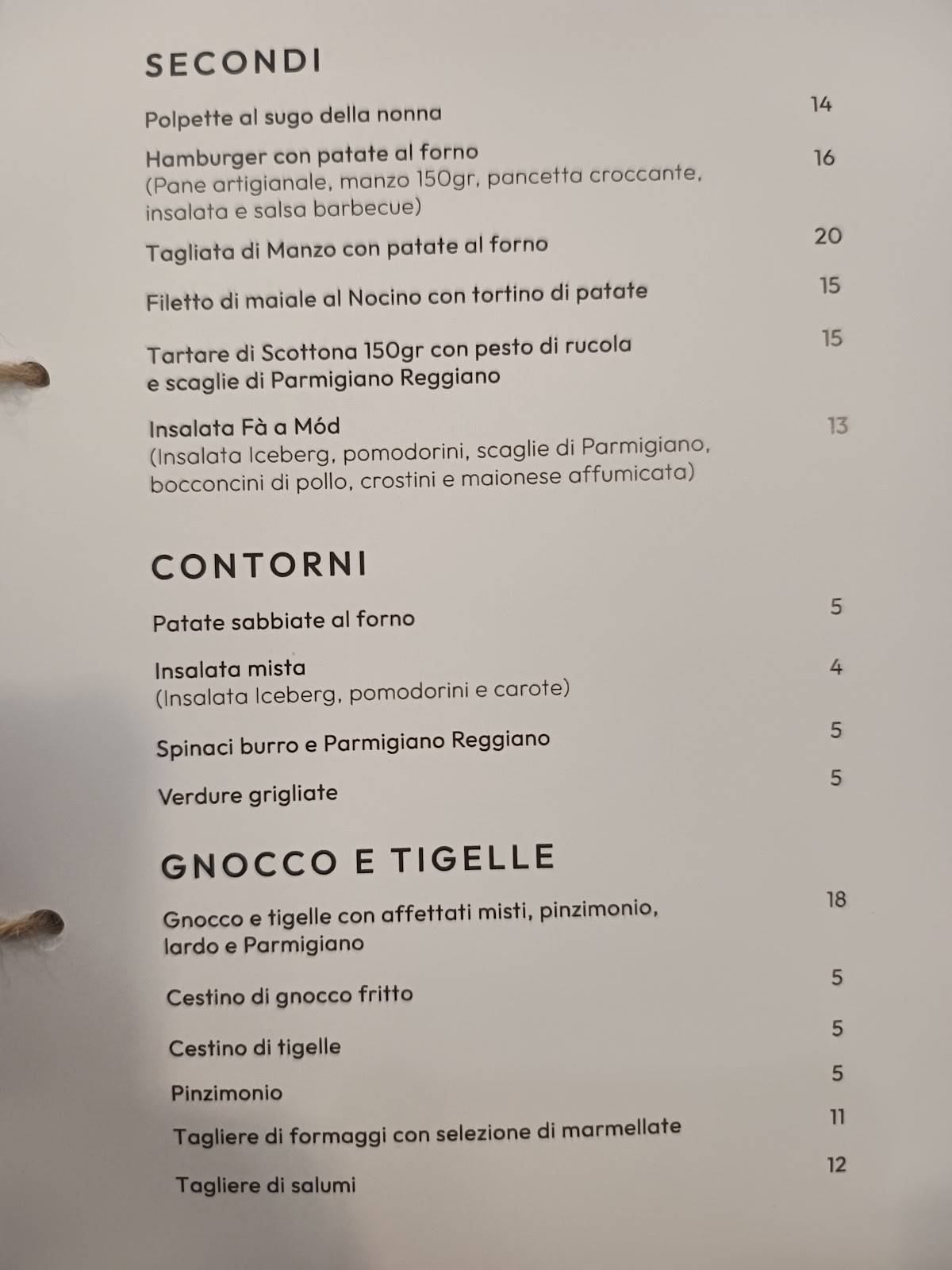 Menu di Ristorante Fà a Mód 