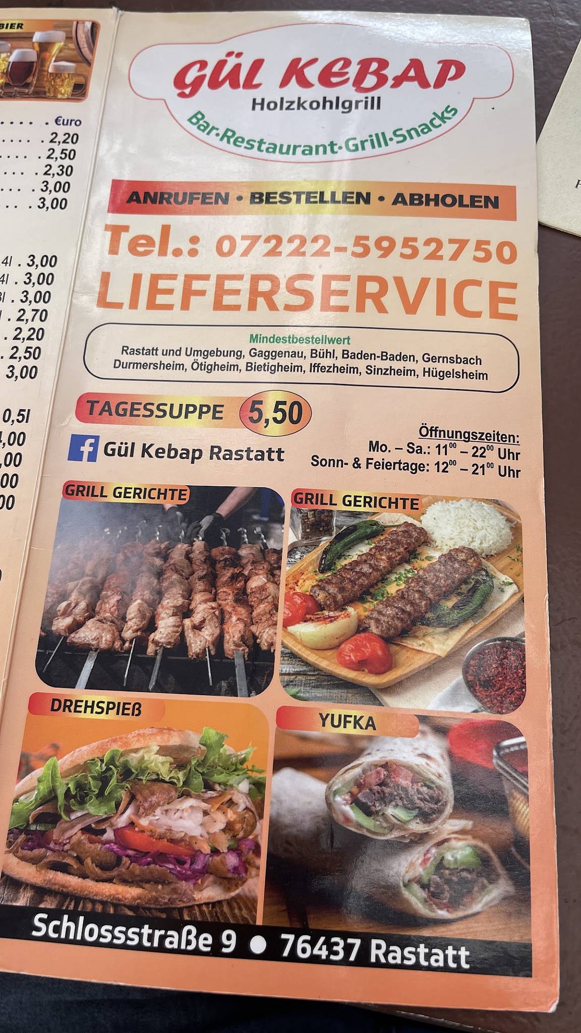 Menu de Gül Kebab