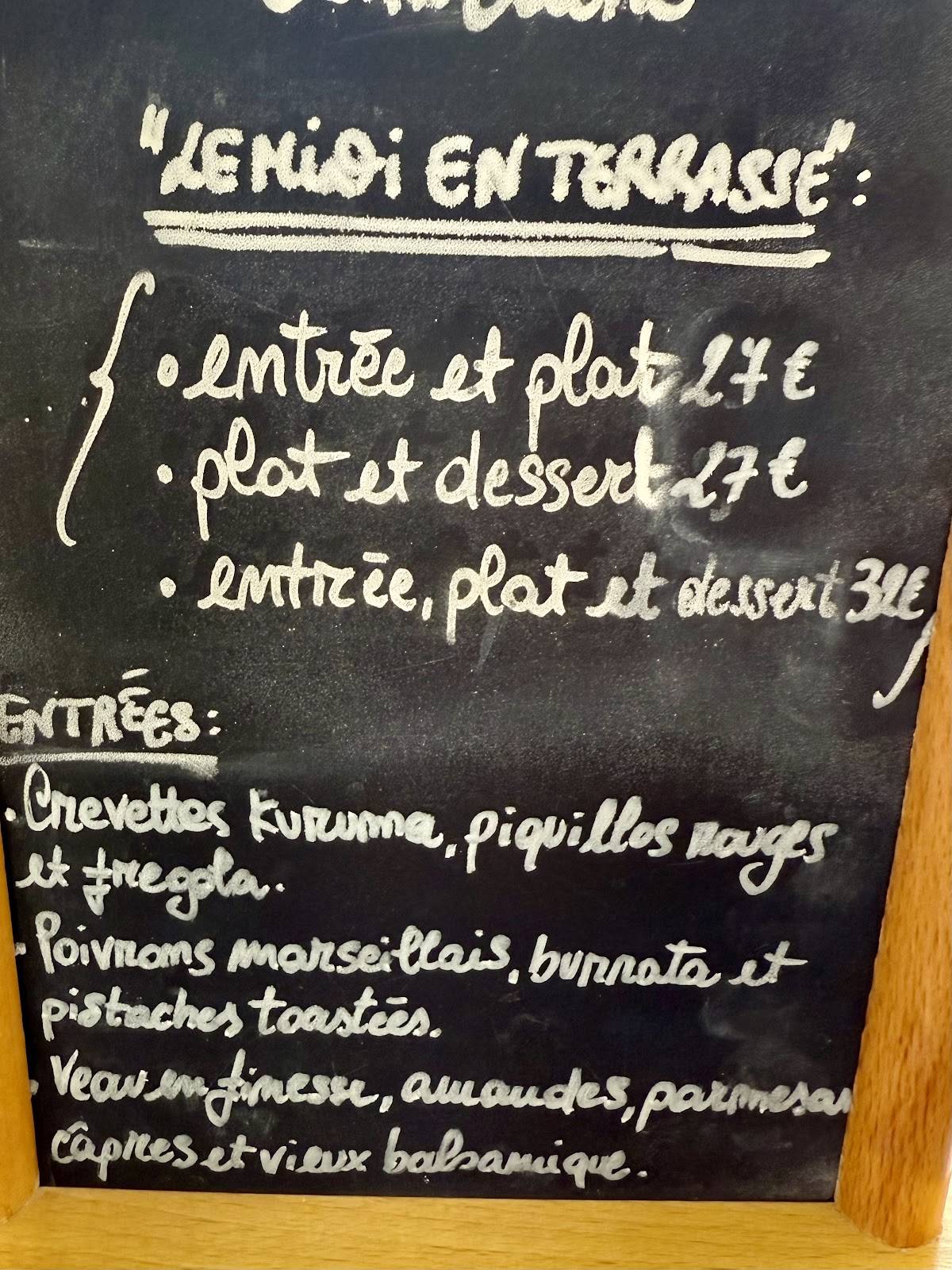 Menu de Restaurant Le Coin Caché