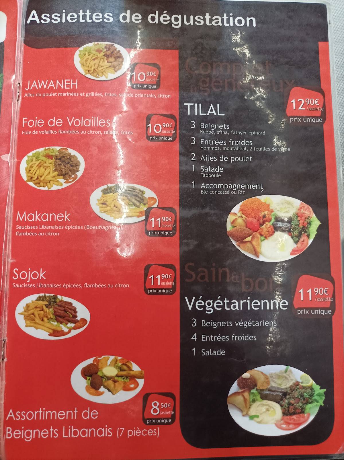 Menu de Restaurant Tilal