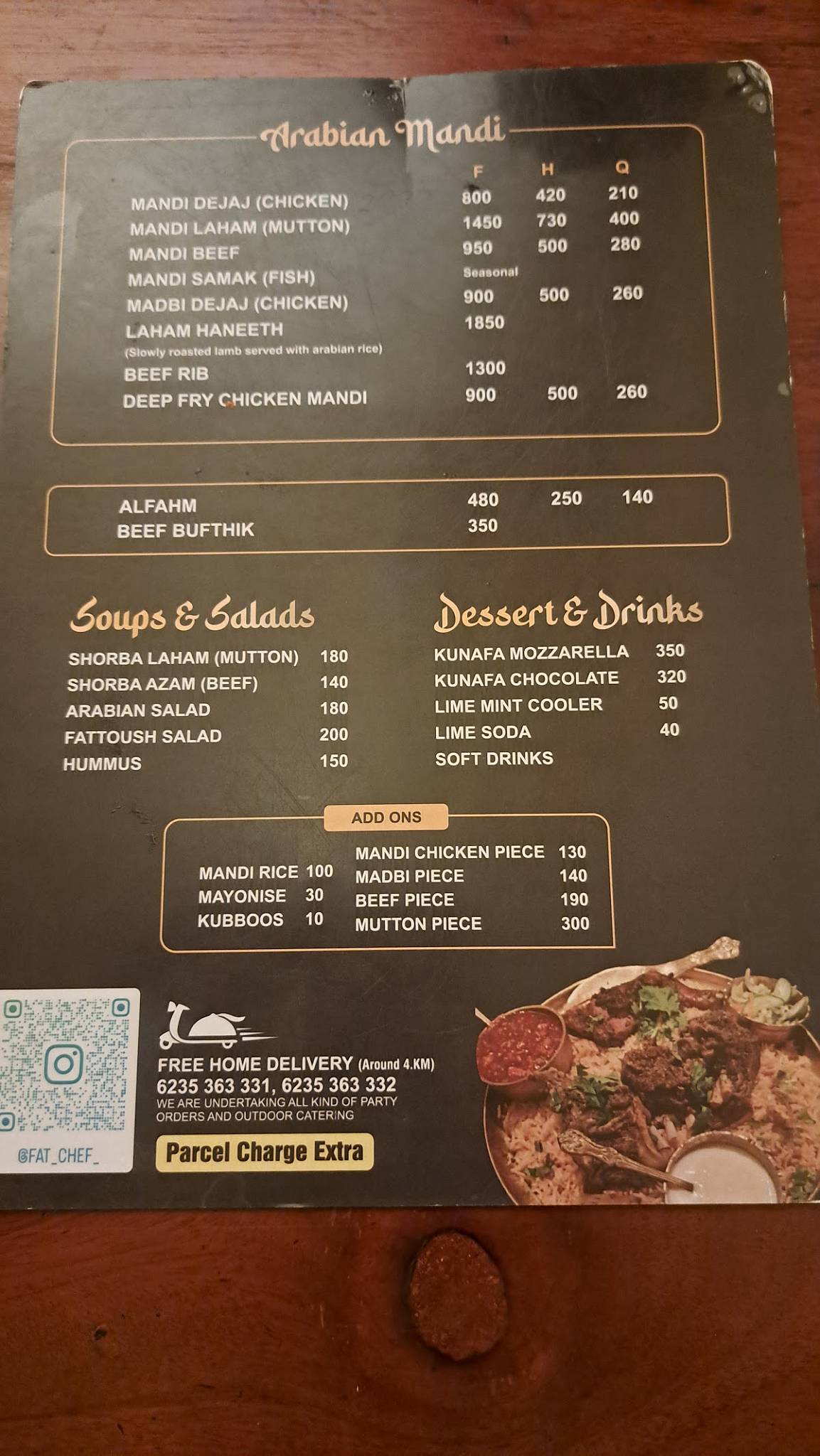Fat Chef Mandi Village menu