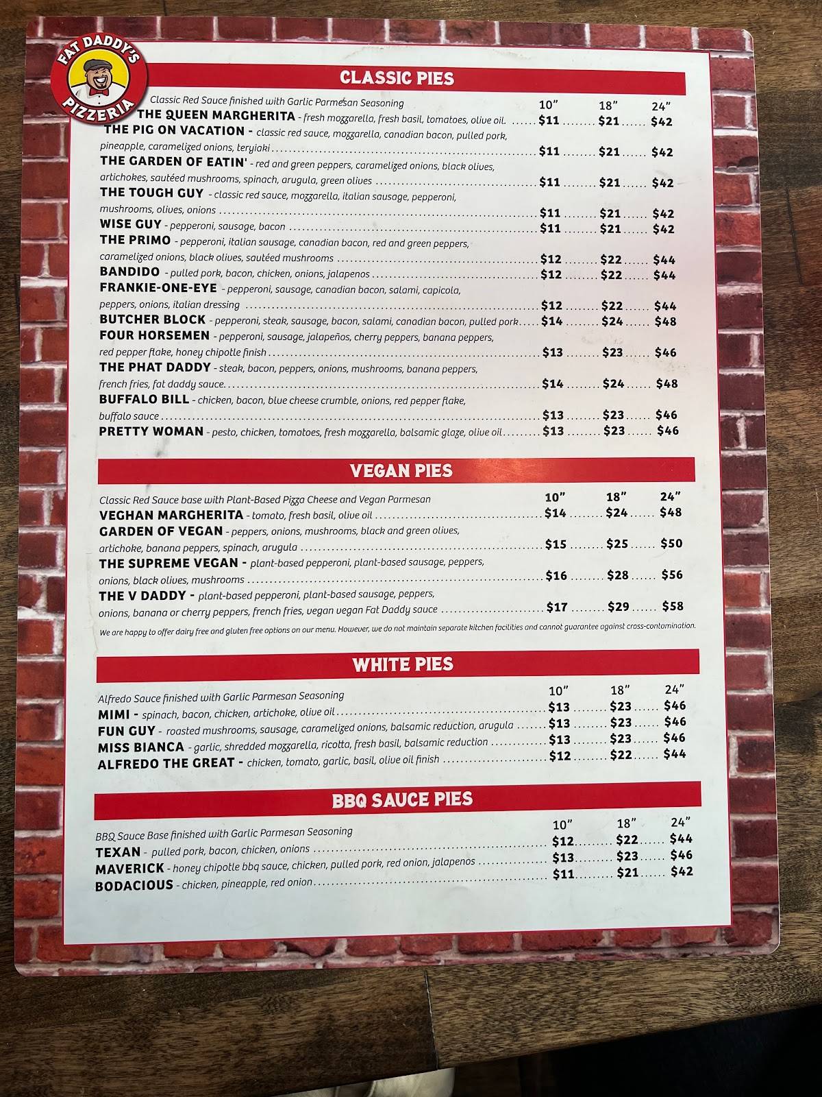 Menu at Fat Daddy's Pizzeria Orem, Orem