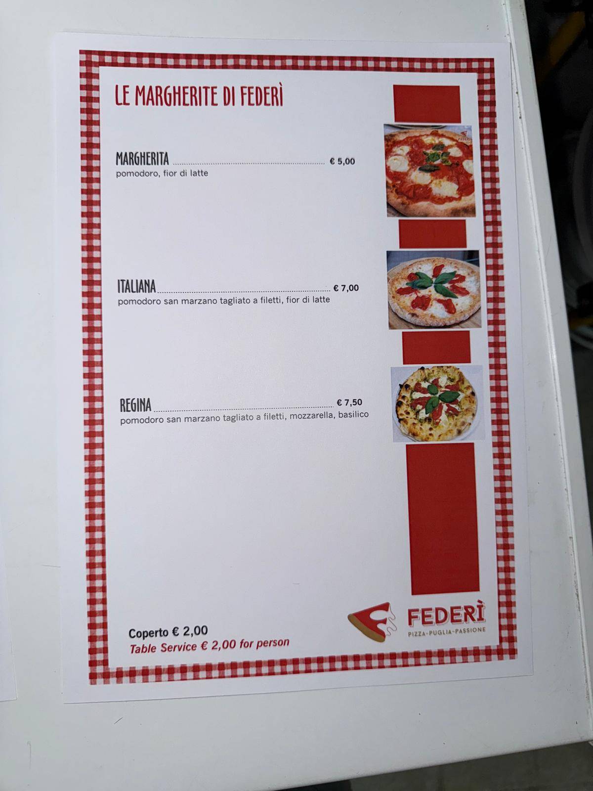 Menu di Pizzeria Federì 