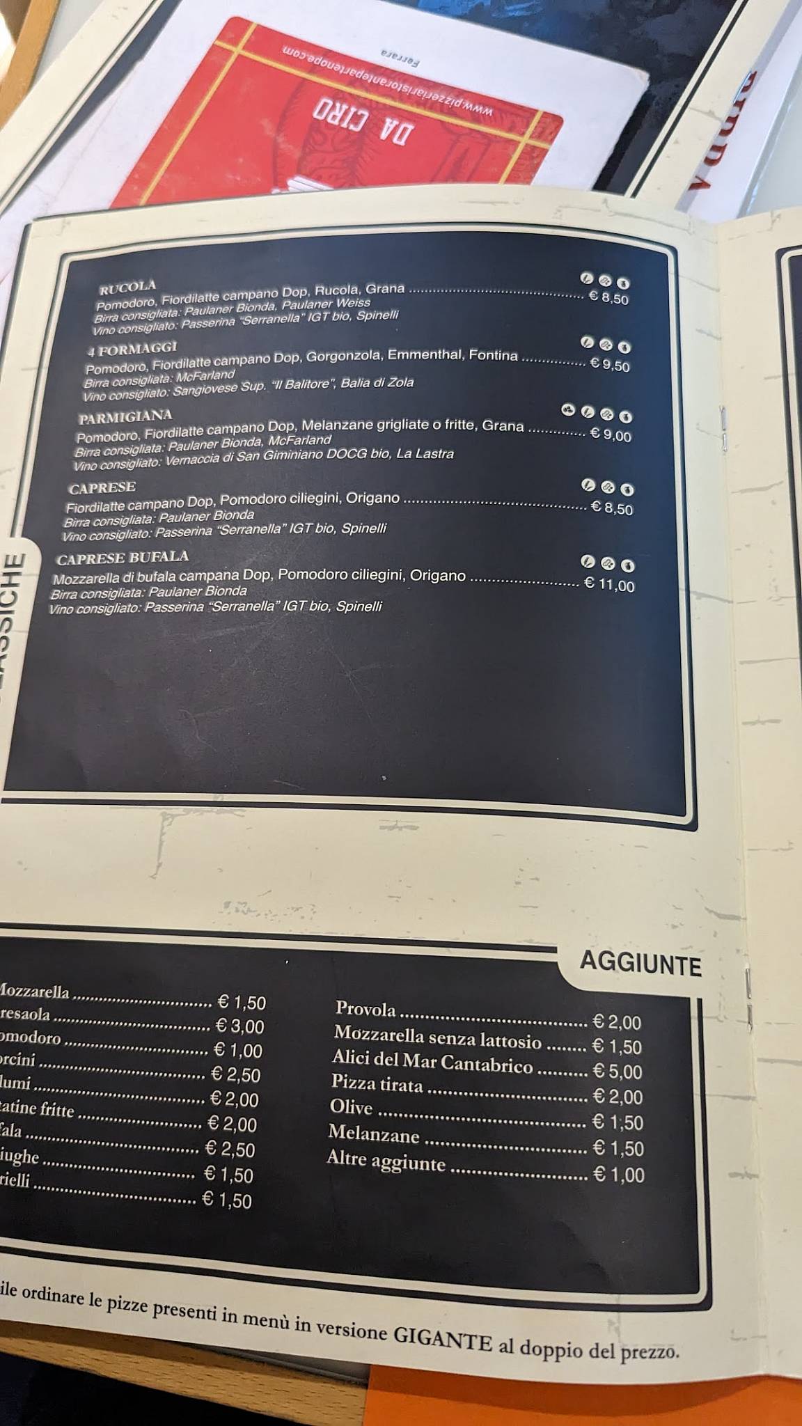 Menu di Pizzeria Ristorante Partenope 