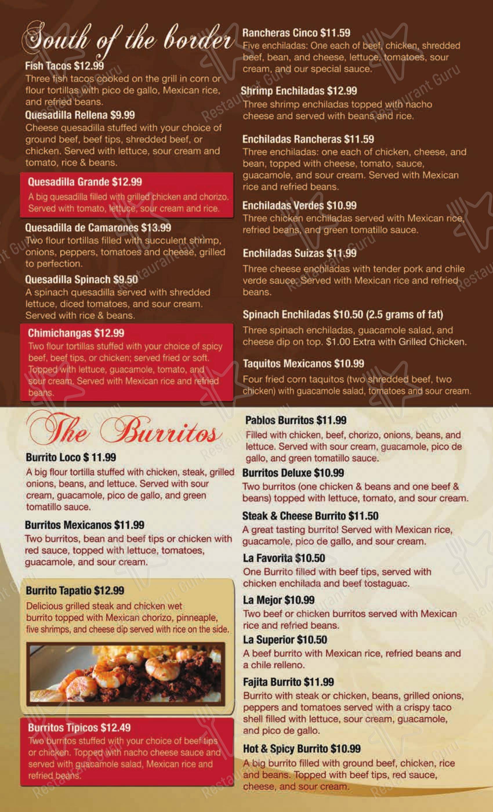 Menu at Fiesta Charra Mexican Restaurant, DeWitt, Schavey Rd