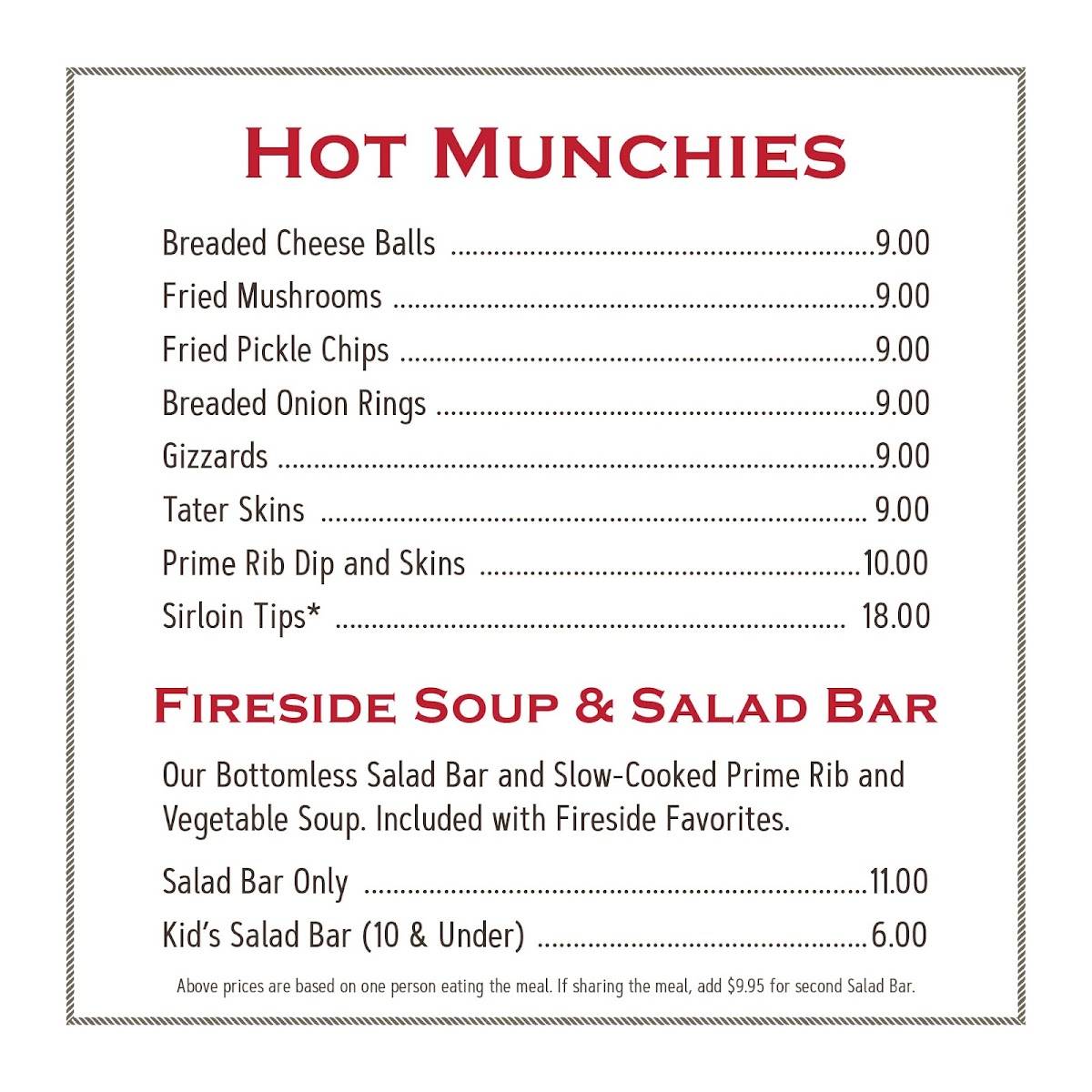 Menu at Fireside Steakhouse & Lounge, Anthon