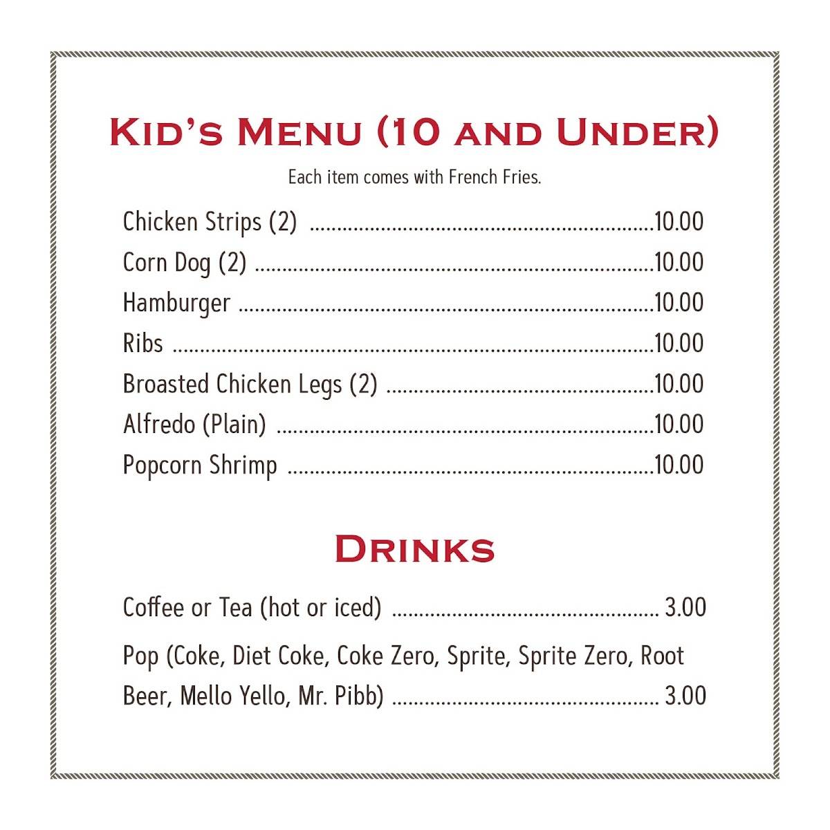 Menu at Fireside Steakhouse & Lounge, Anthon
