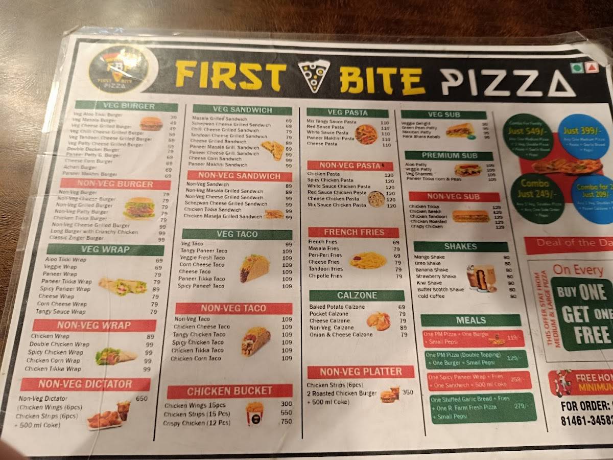 First bite Pizza menu
