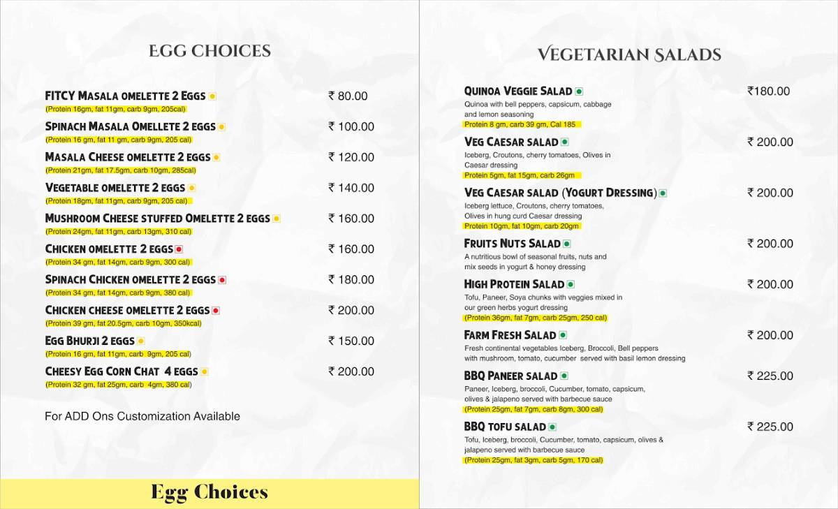 Fitcy menu