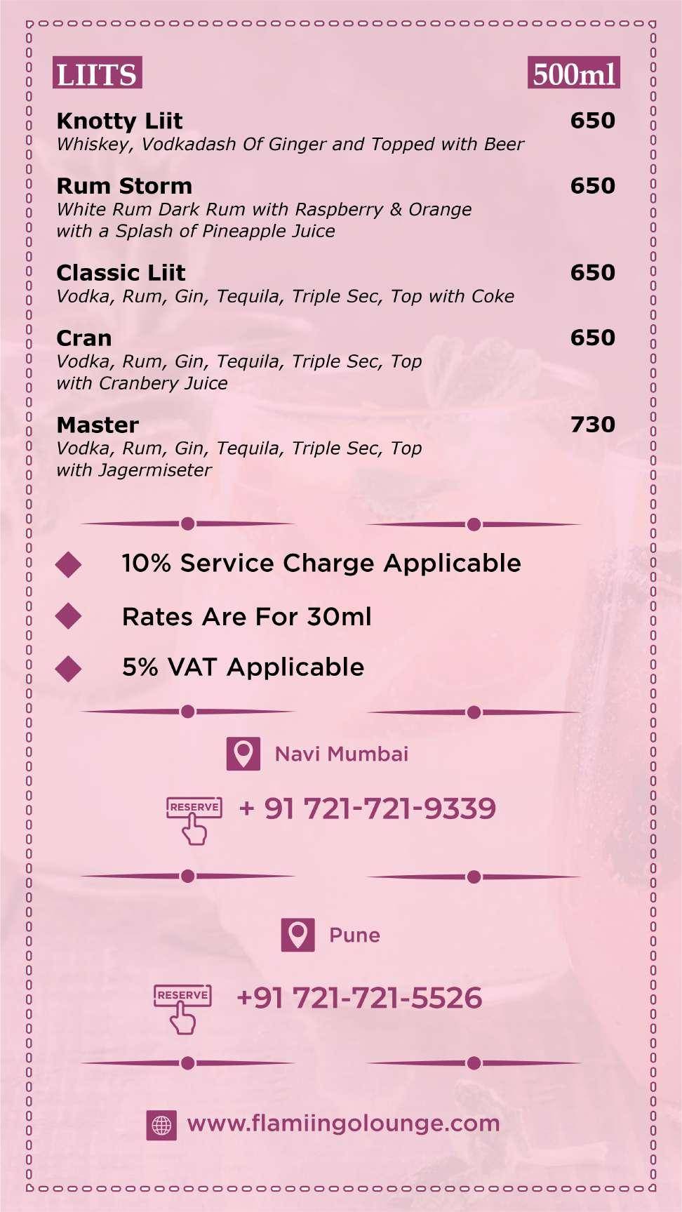 Hiranandani Knotty Yard Best Lounge in powai menu