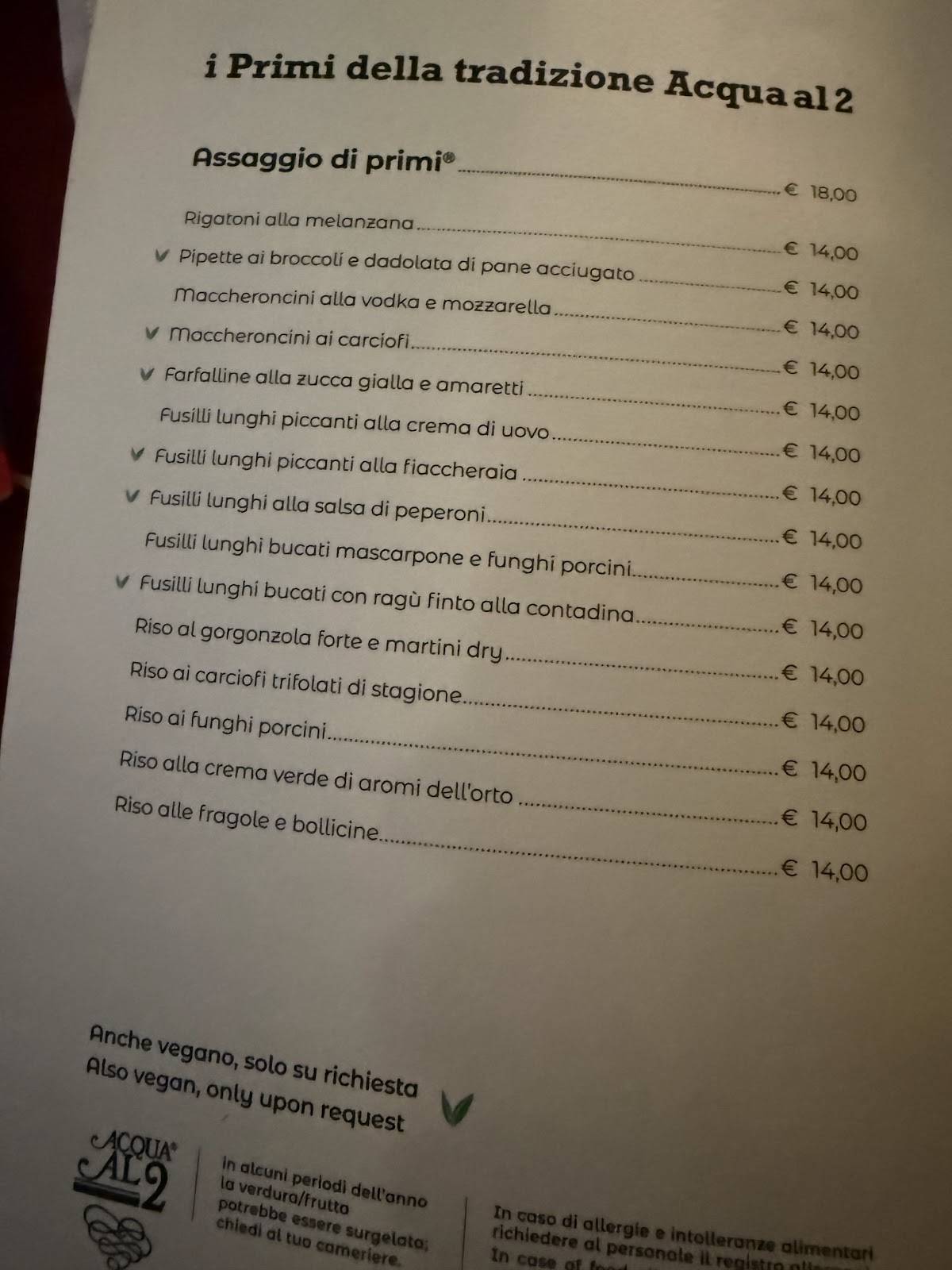 Menu di Acqua Al 2 