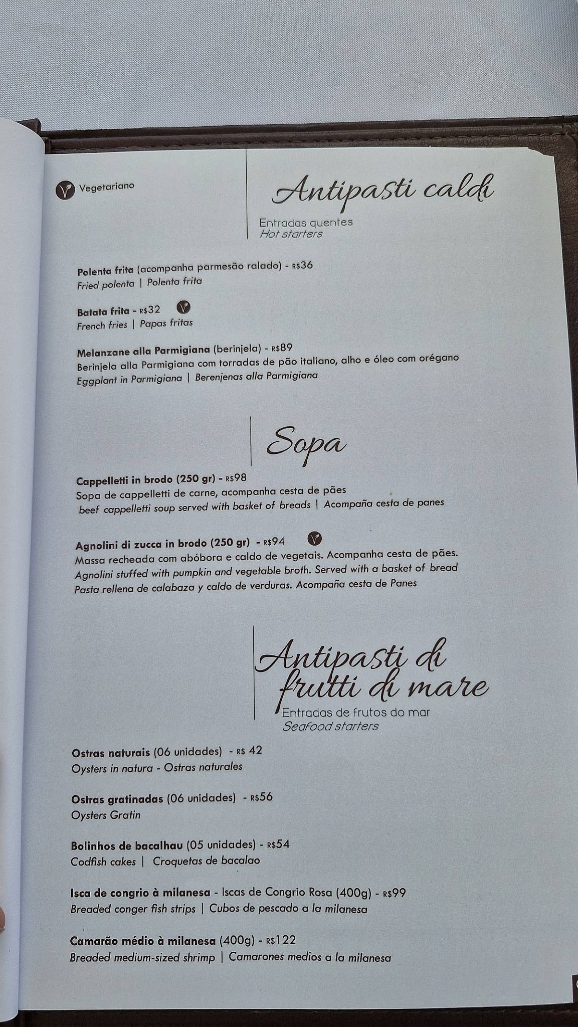 Macarronada Italiana cardápio