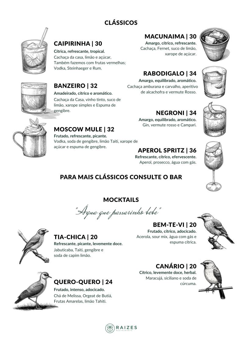 Restaurante Raizes cardápio