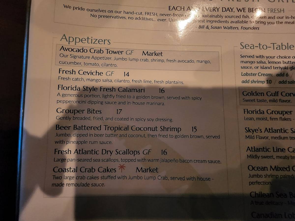 Menu at Florida's Fresh Grill pub & bar, Cocoa Beach