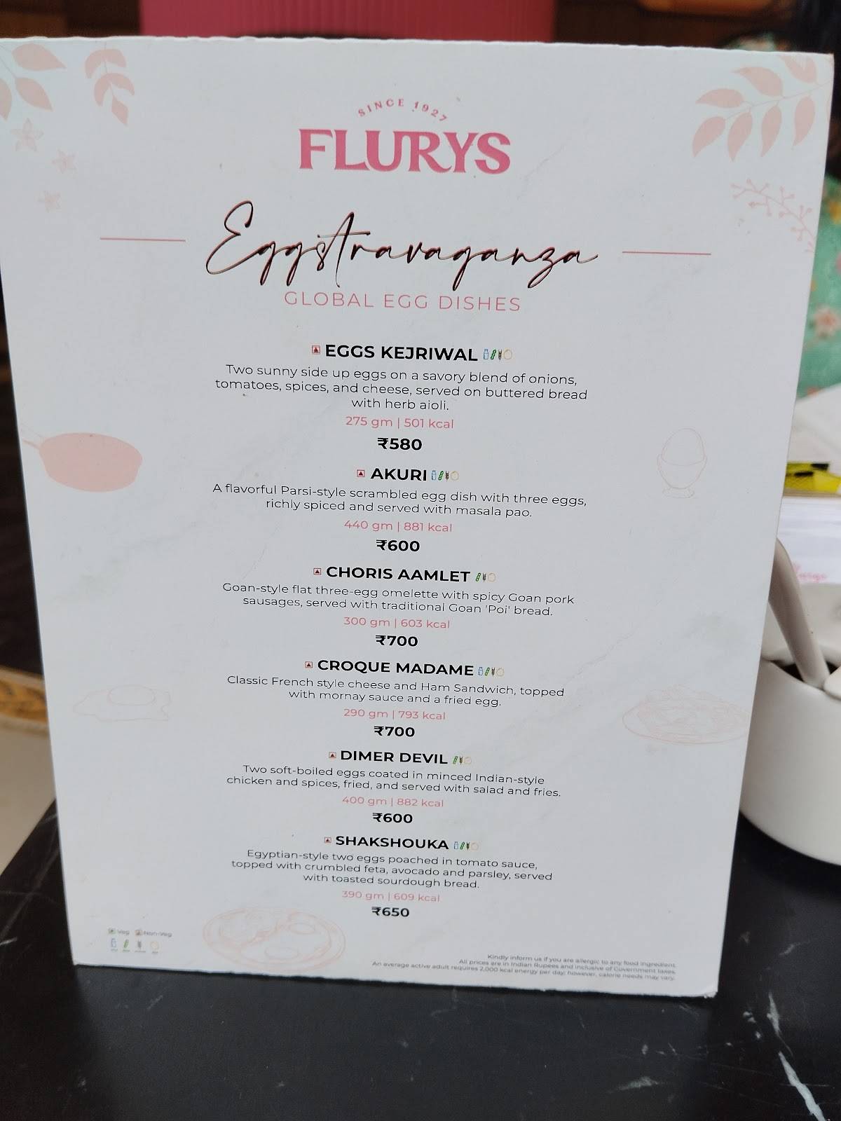Flurys menu