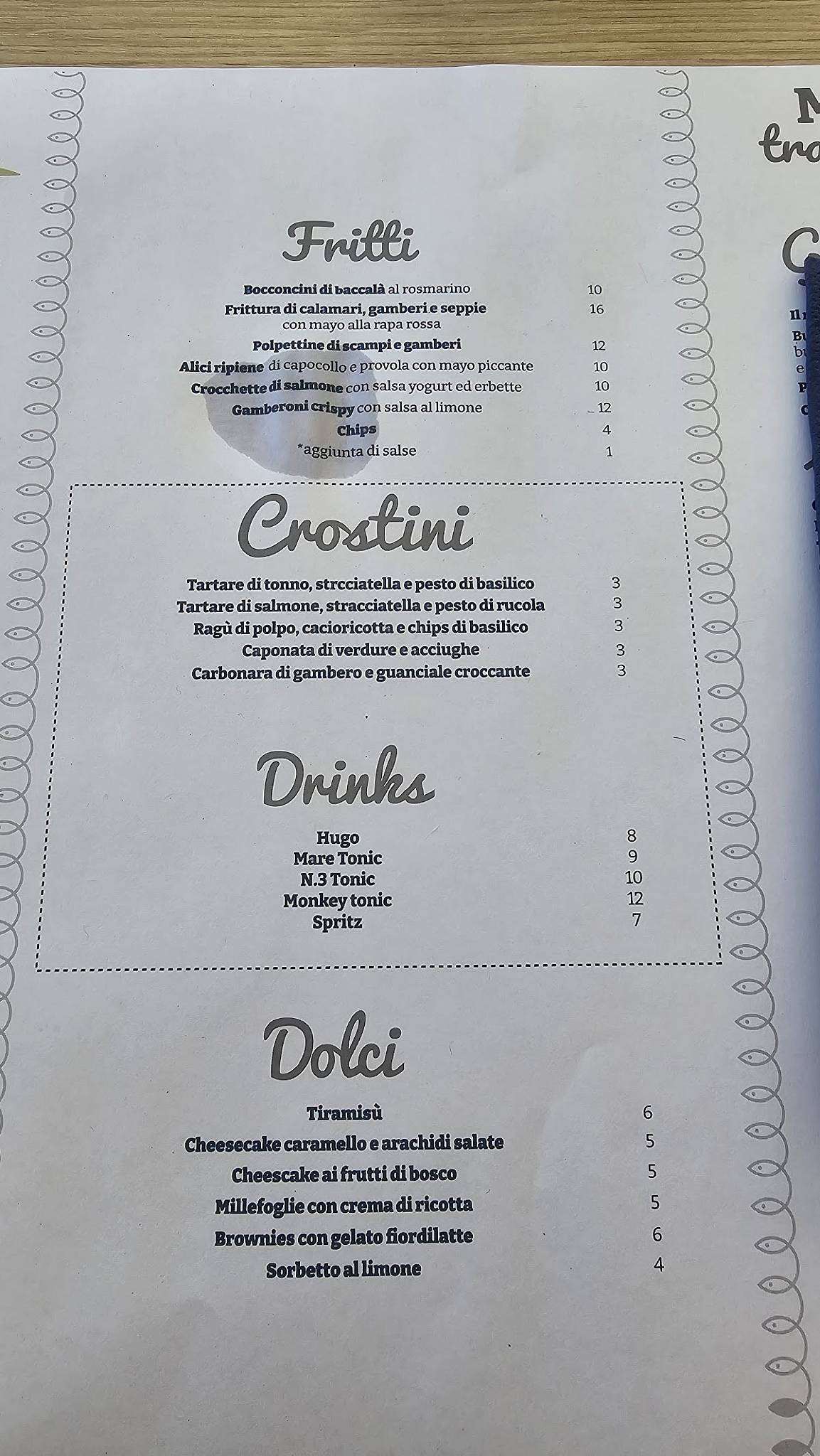 Menu di Mareria. Bottega del mare 