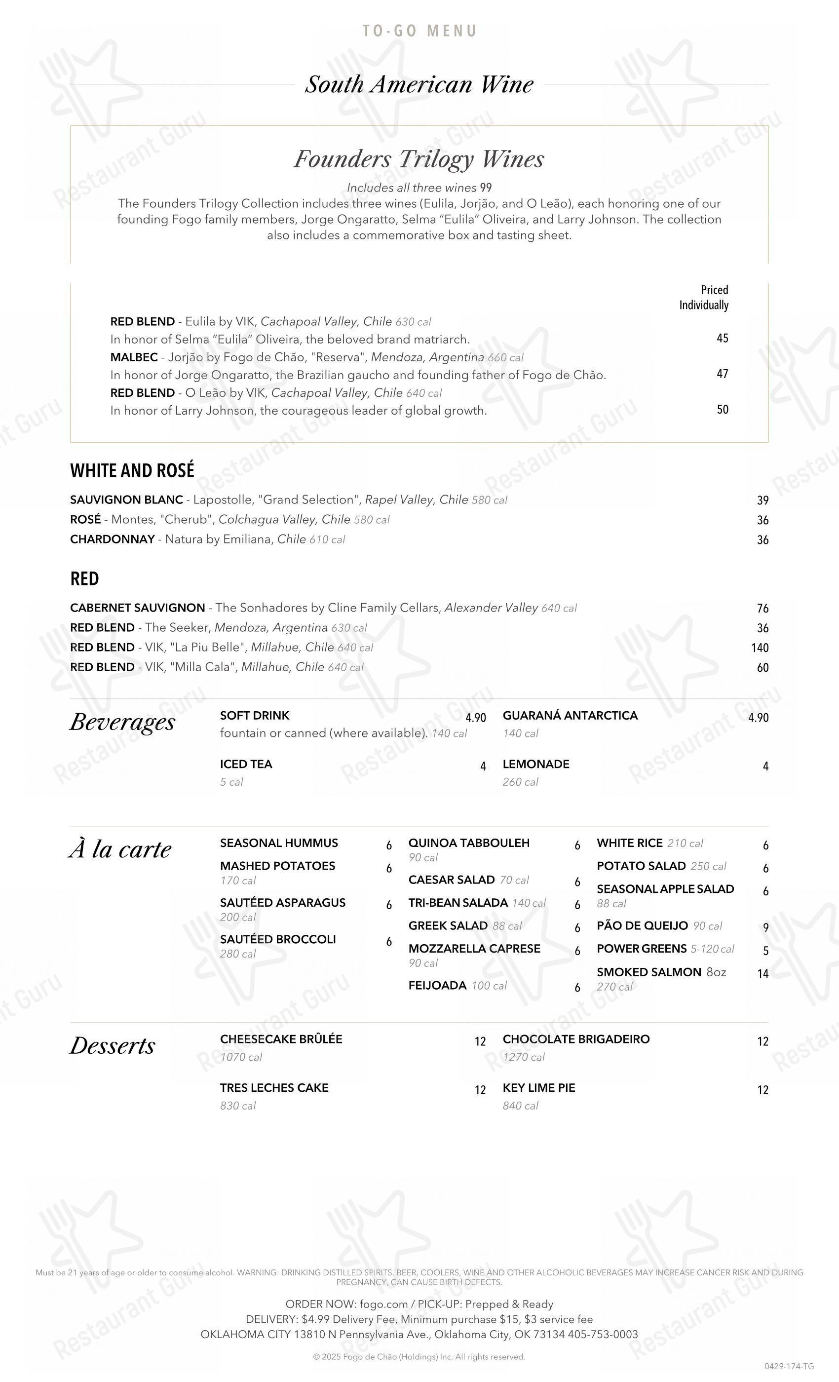 Menu at Fogo de Chão Brazilian Steakhouse, Oklahoma City