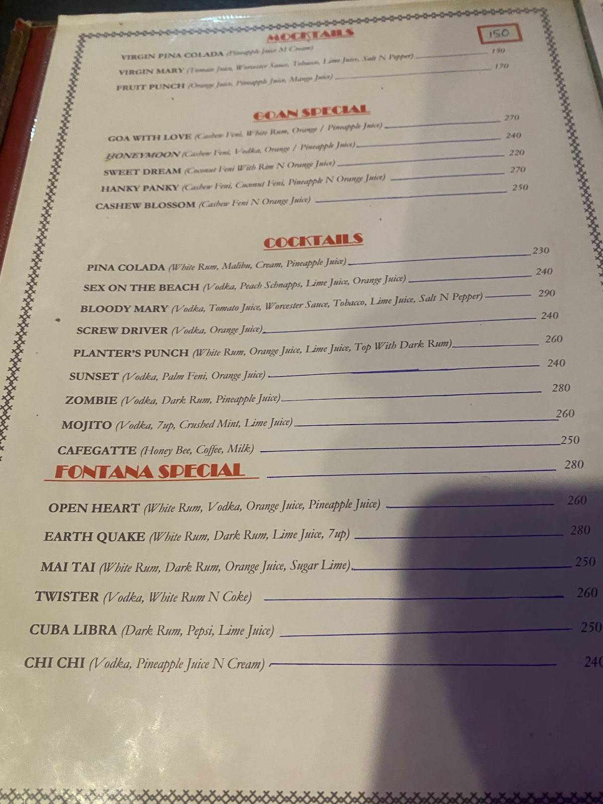 Fontana Splash menu
